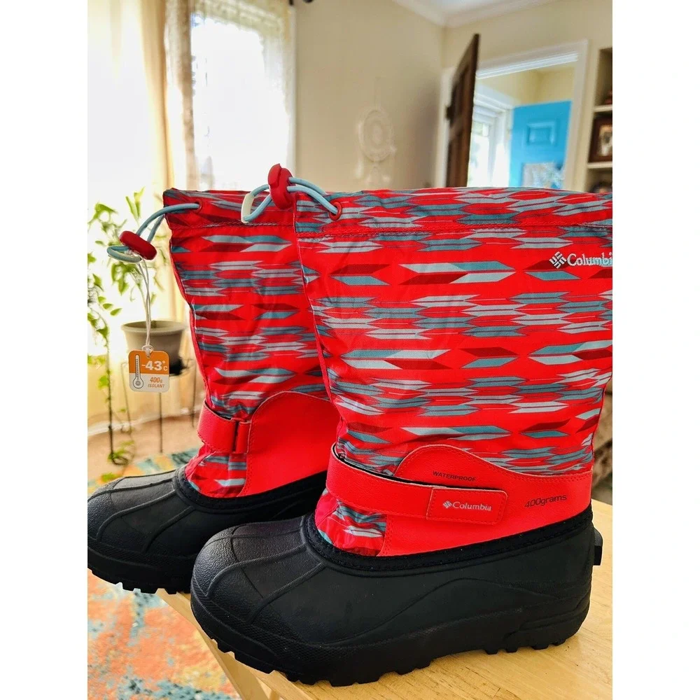 NWT Columbia 400 Grams Waterproof Snow Boots Red Aztec Print Sz 6 W -45 Degrees
